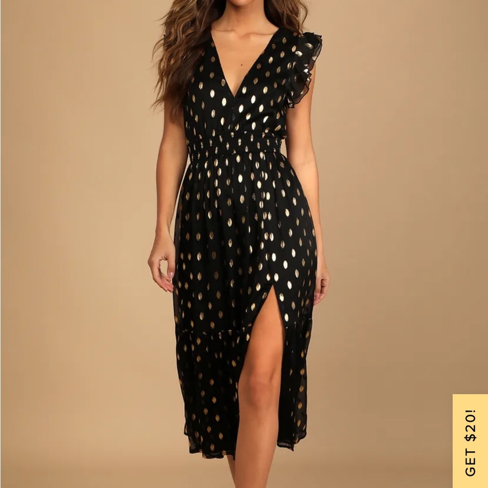 Cause to Celebrate Lulus Black and Gold MIDI Dress XL